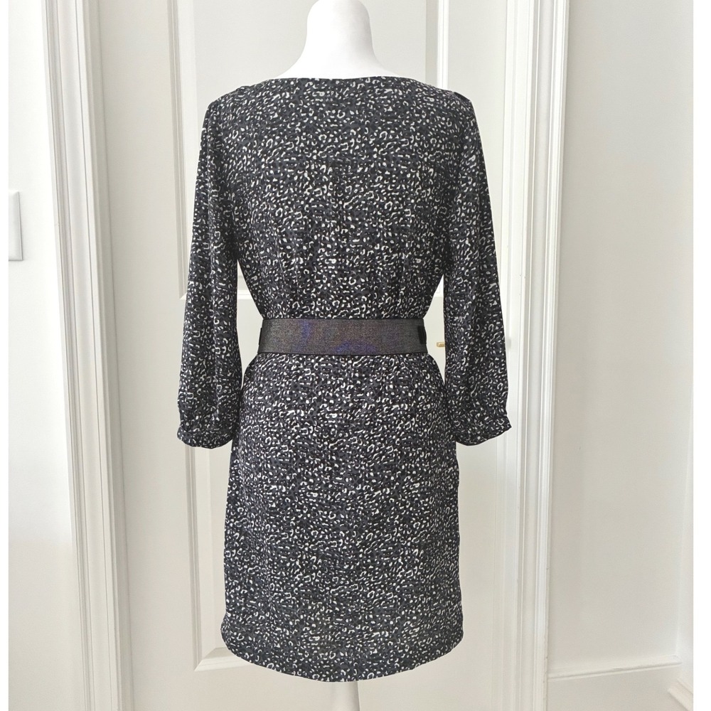 Mob Wife Leopard Print Cowl Neck Sheath Dress 90's Jeweled Belt Black Print S - Picture 3 of 11